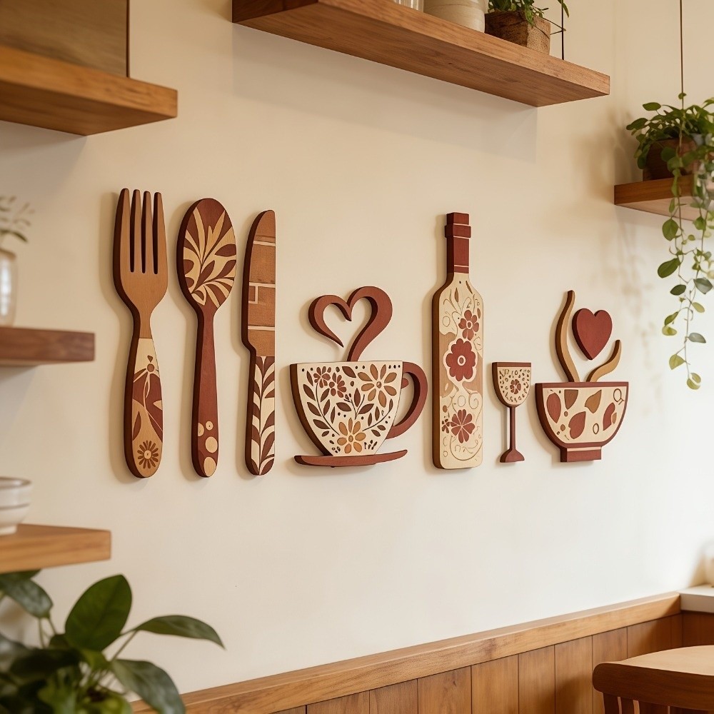 Home Cooking Utensil Set - Vintage Wood Floral Kitchen Utensil Pendant