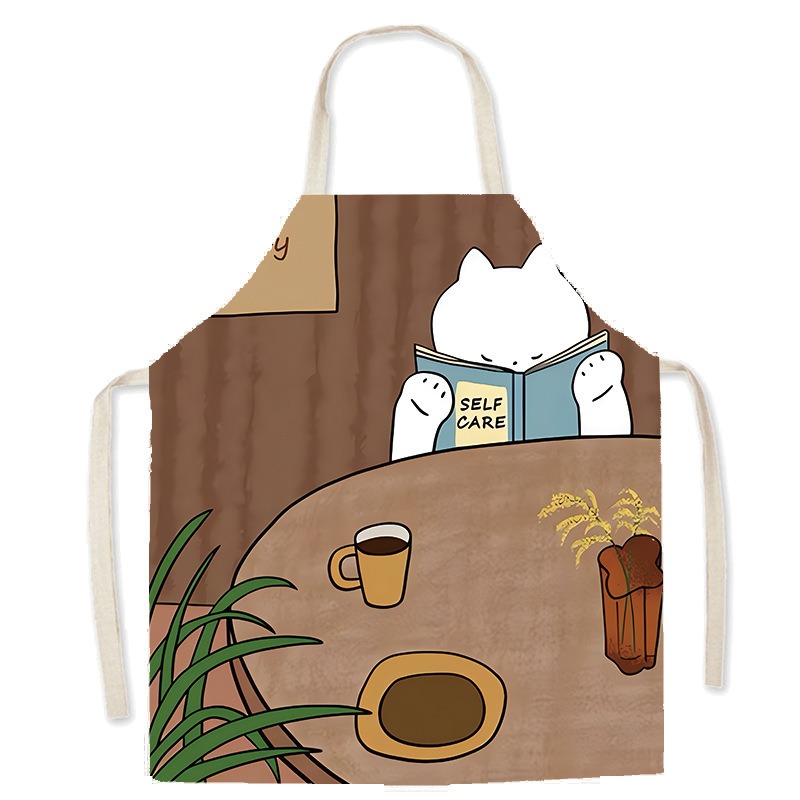 Cute White Cat Printed Apron C - Home Cooking For Cats 评论和价格