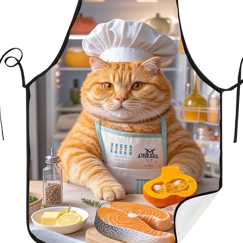 1pc Fun Orange Cat Chef Apron, - Home Cooking For Cats 评论和价格
